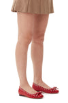 Eyelets Bow Ballerina Flat - Racing Red