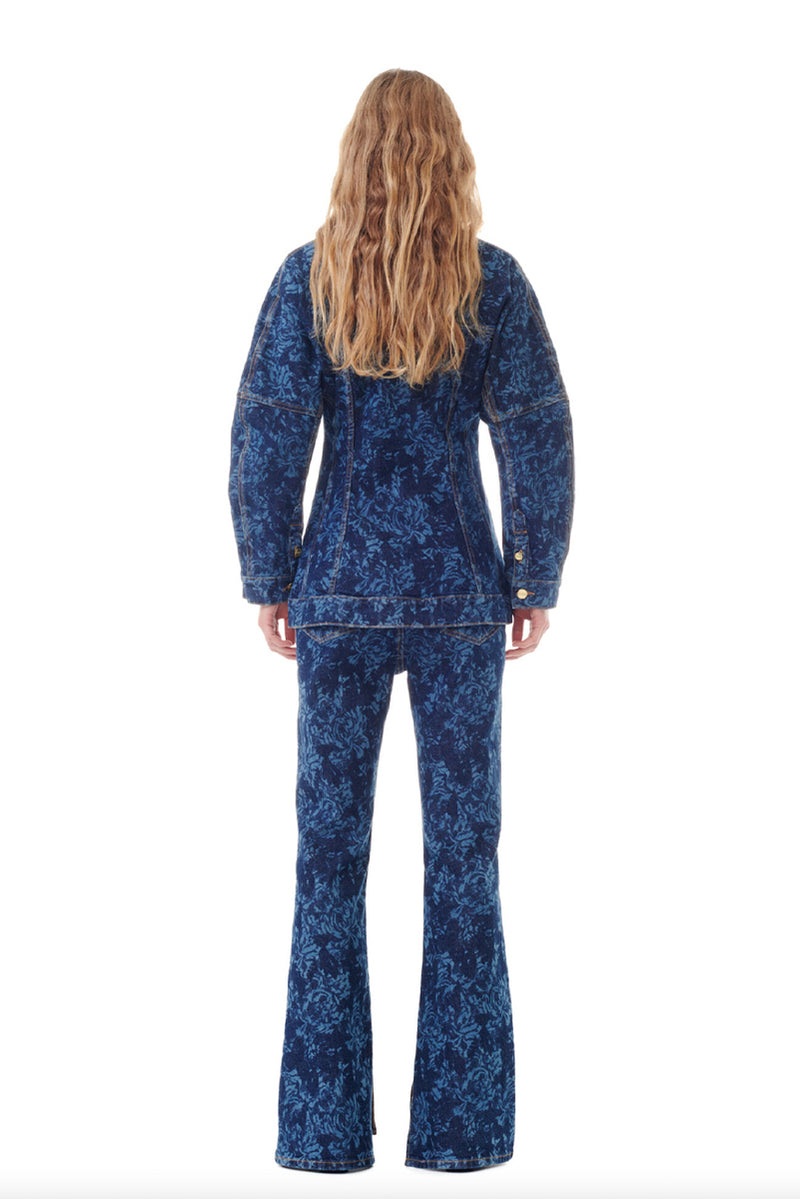 Lazer Denim Shaped Sleeve Blazer - Mid Stone Blue