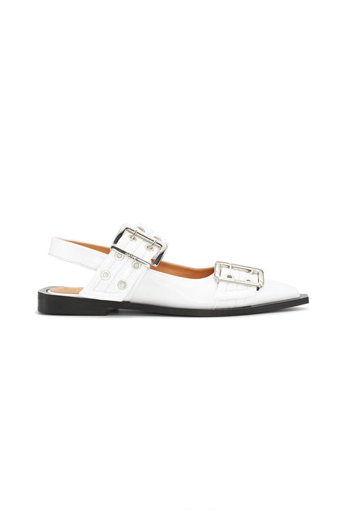 Feminine Buckle Ballerina Naplack - Egret