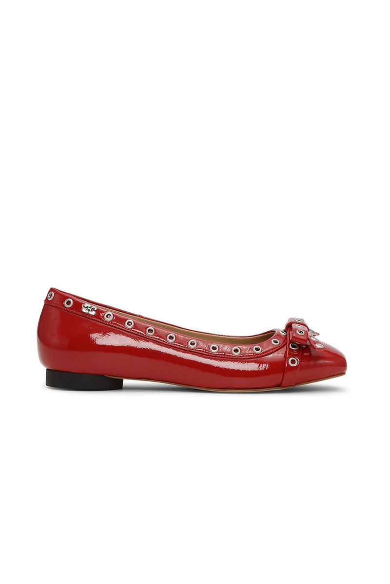Eyelets Bow Ballerina Flat - Racing Red