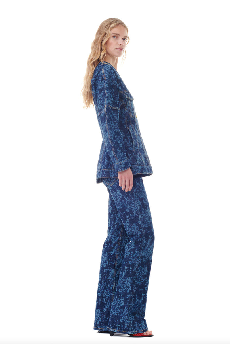 Lazer Denim Shaped Sleeve Blazer - Mid Stone Blue
