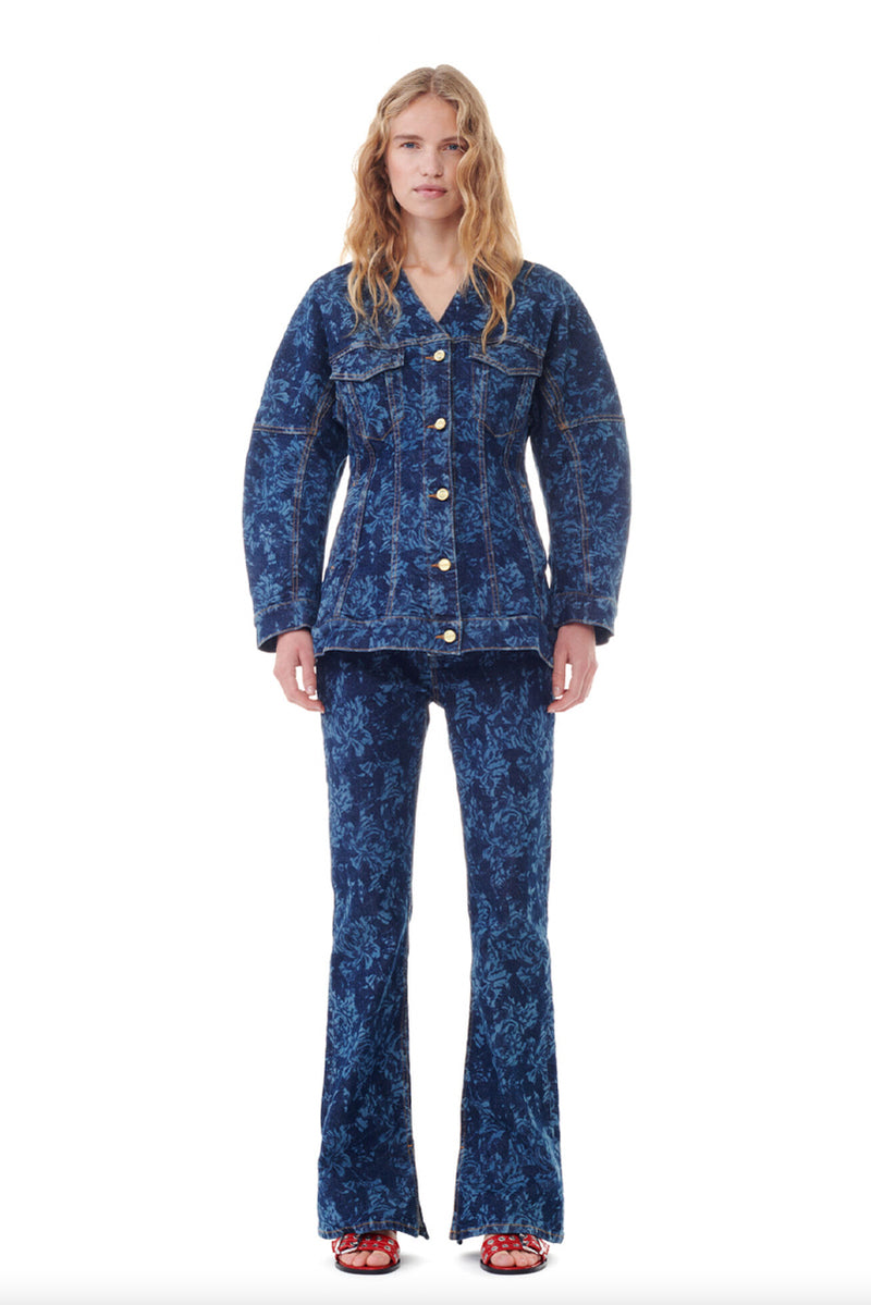 Lazer Denim Shaped Sleeve Blazer - Mid Stone Blue