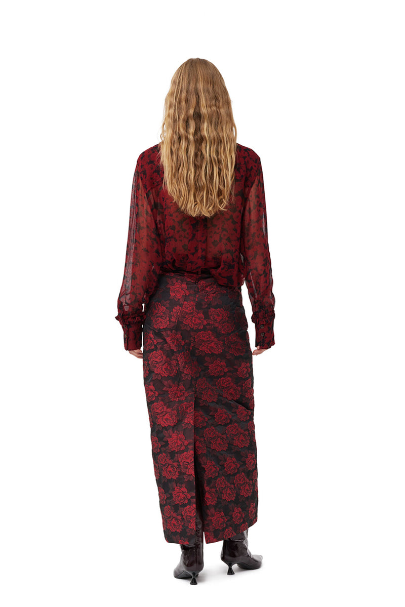 Botanical Jacquard Long Skirt - High Risk Red
