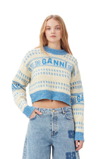 Graphic Lambswool Cropped O-neck - Strong Blue