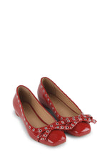 Eyelets Bow Ballerina Flat - Racing Red