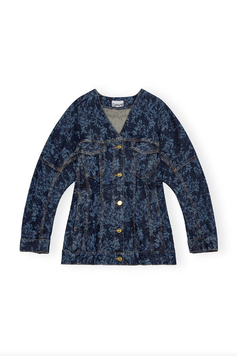 Lazer Denim Shaped Sleeve Blazer - Mid Stone Blue