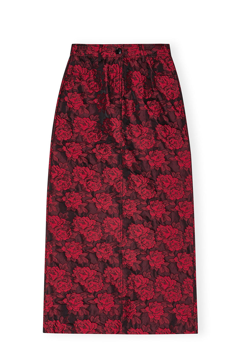 Botanical Jacquard Long Skirt - High Risk Red