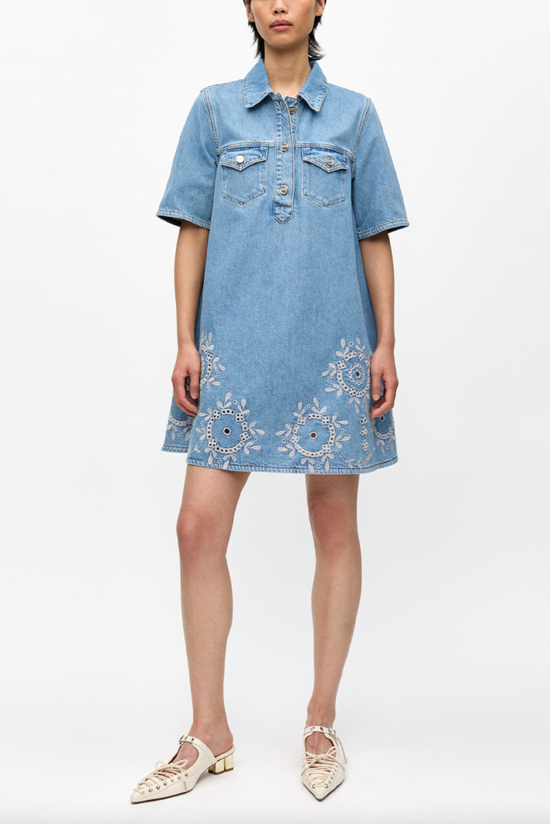 Broderie Anglaise Midi Dress - Light Blue Stone