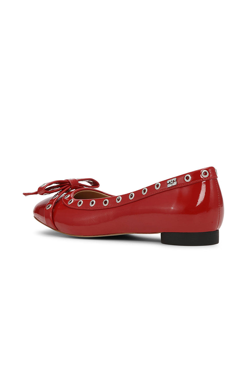 Eyelets Bow Ballerina Flat - Racing Red