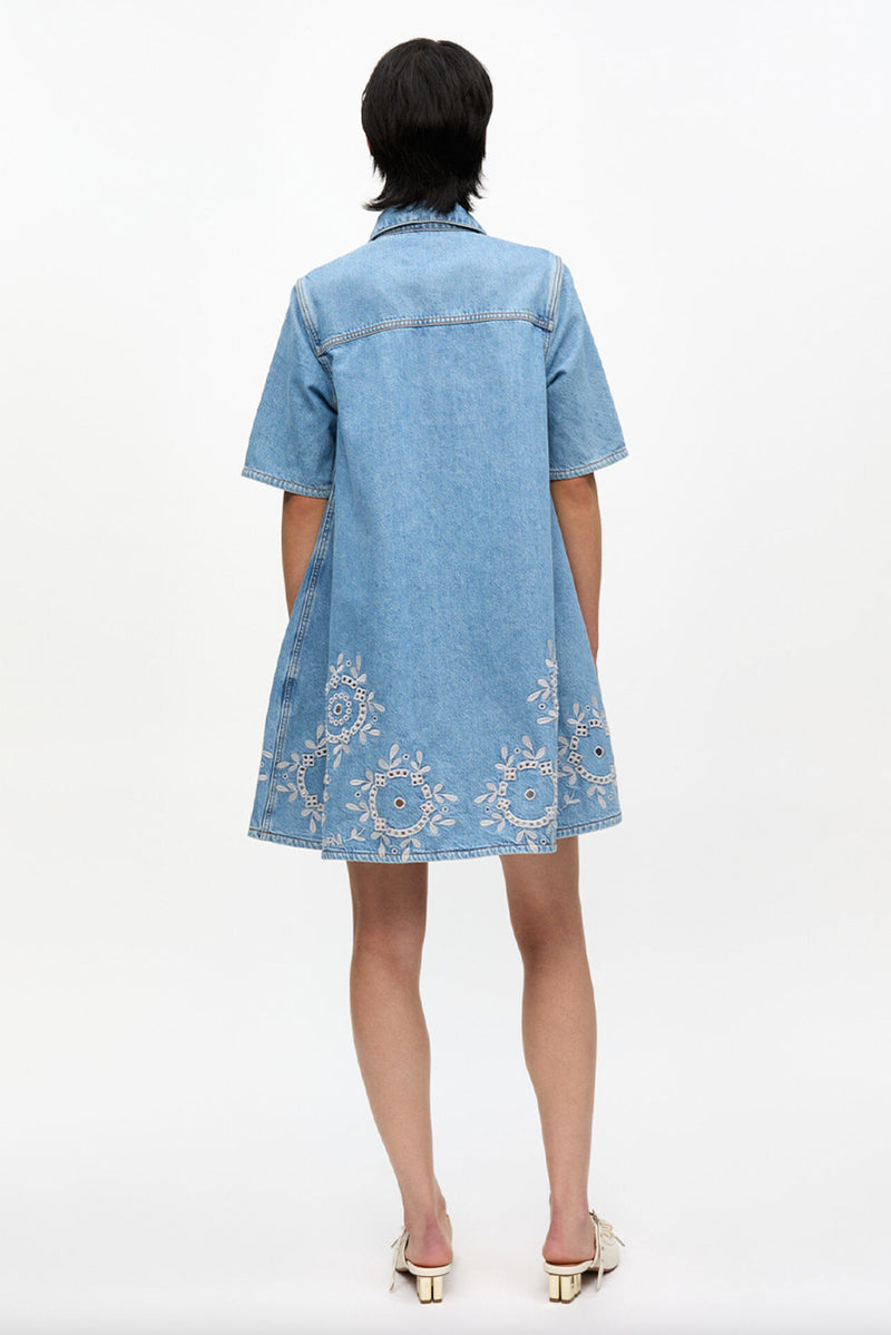 Broderie Anglaise Midi Dress - Light Blue Stone