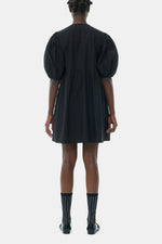Cotton Poplin Tie String Mini Dress -Black