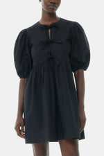 Cotton Poplin Tie String Mini Dress -Black