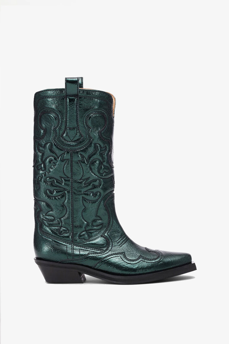 Mid Shaft Embroidered Boot - Metallic
