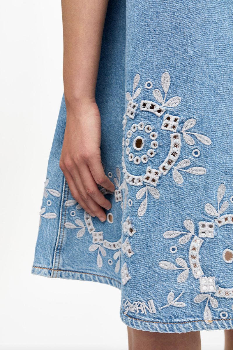 Broderie Anglaise Midi Dress - Light Blue Stone