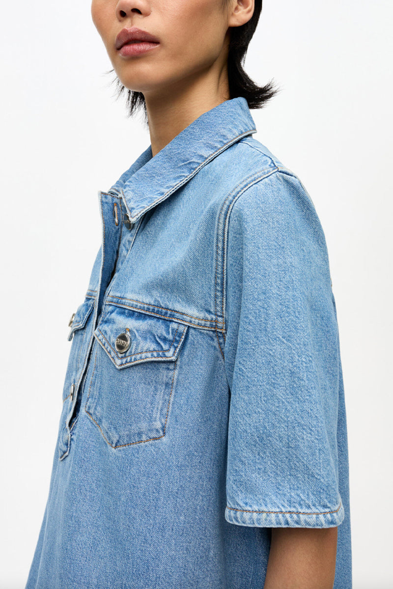 Broderie Anglaise Midi Dress - Light Blue Stone