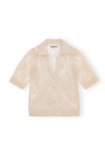 Thin Cotton Lace Short Sleeve Polo - Egret