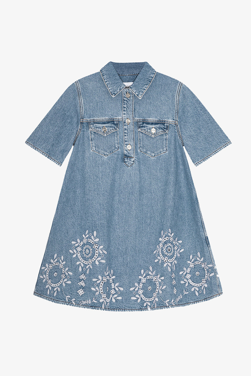 Broderie Anglaise Midi Dress - Light Blue Stone