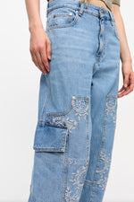 Broderie Anglaise Denim Carpenter Jeans - Light Blue Stone