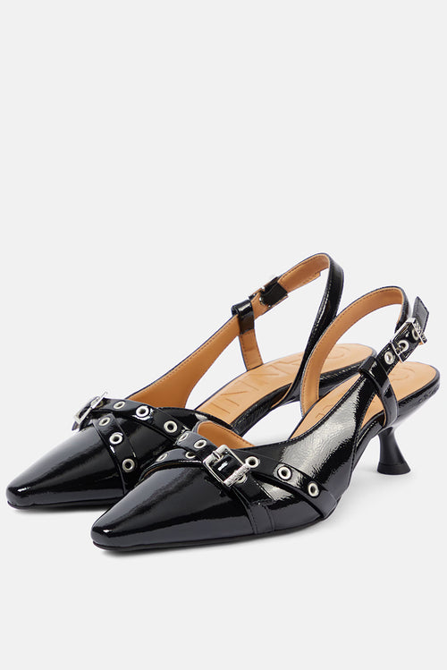 Eyelets Open Kitten Heel Pump - Black