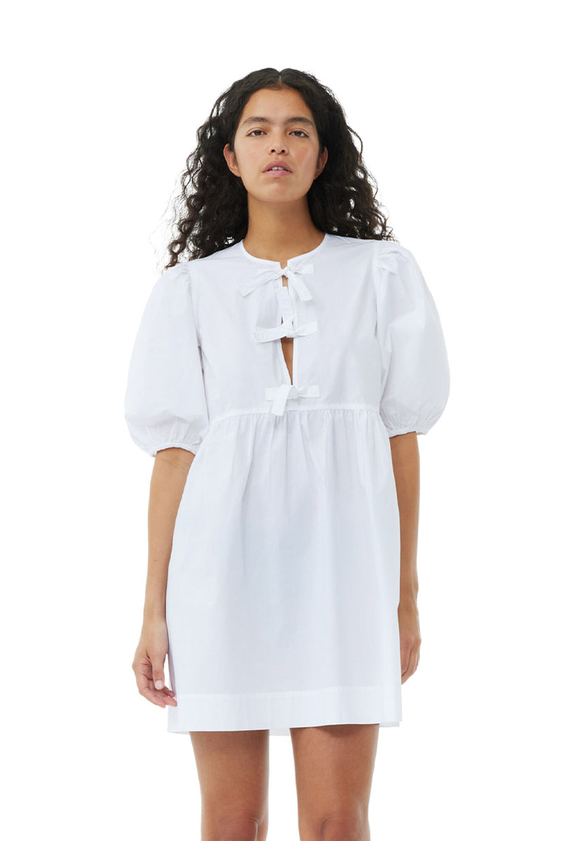 Cotton Tie String Mini Dress - Bright White