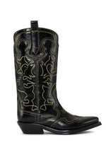 Mid Shaft Embroidered Western Boot - Yellow Stitching