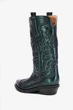 Mid Shaft Embroidered Boot - Metallic