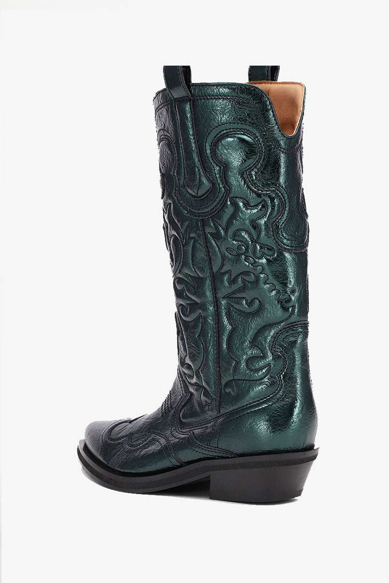 Mid Shaft Embroidered Boot - Metallic