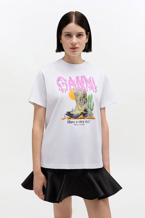 Basic Cotton Jersey T.Shirt Boots Print - Bright White