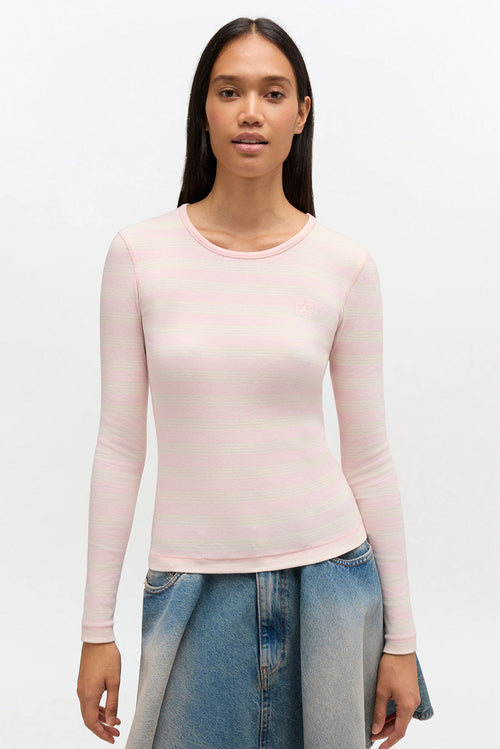Soft Cotton Stripe Rib Longsleeve - Chalk Pink