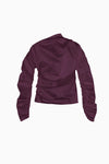 Technical Stretch Satin Ruched Top - Mauve Wine
