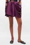 Technical Stretch Satin Draped Mini Skirt - Mauve Wine