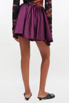 Technical Stretch Satin Draped Mini Skirt - Mauve Wine
