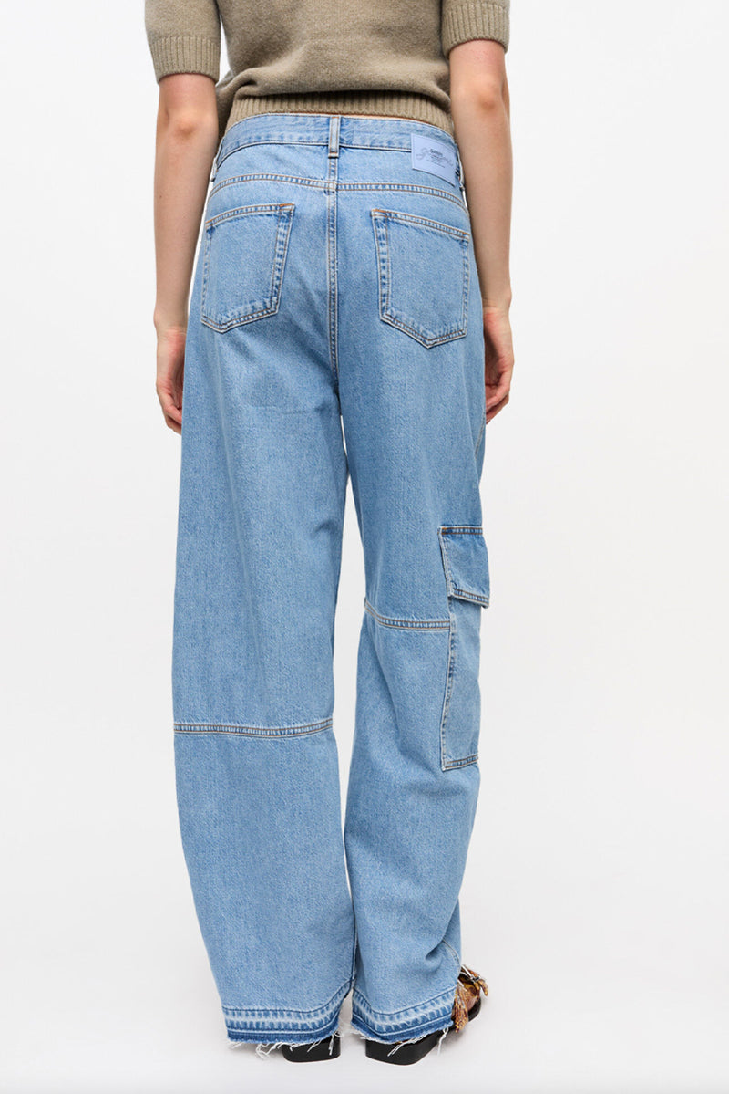 Broderie Anglaise Denim Carpenter Jeans - Light Blue Stone
