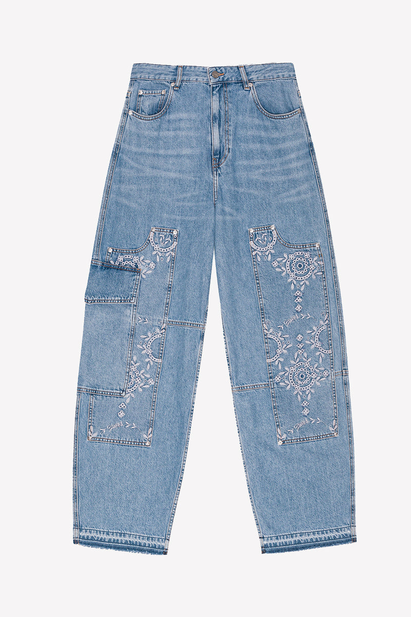 Broderie Anglaise Denim Carpenter Jeans - Light Blue Stone