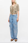 Broderie Anglaise Denim Carpenter Jeans - Light Blue Stone