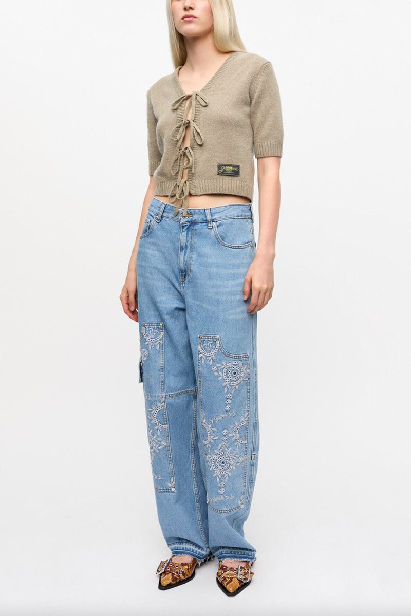 Broderie Anglaise Denim Carpenter Jeans - Light Blue Stone