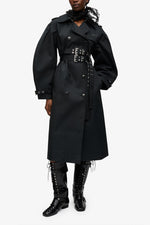 Bonded Cotton Trench Coat - Black