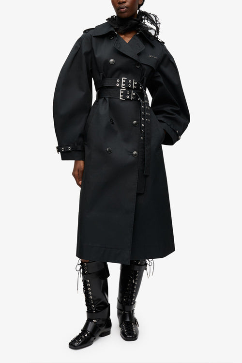 Bonded Cotton Trench Coat - Black