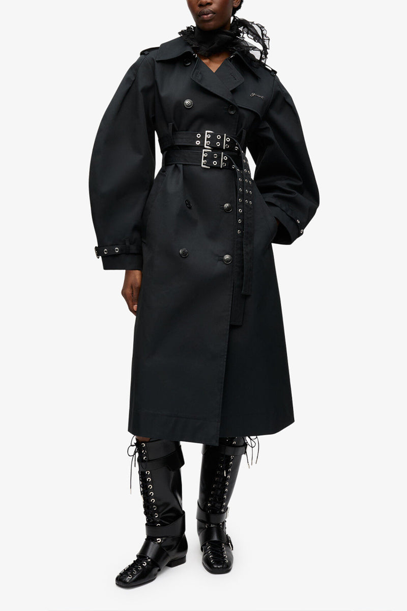 Bonded Cotton Trench Coat - Black