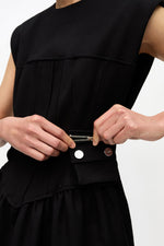 Heavy Cotton Tailoring Corset Midi Dress - Black