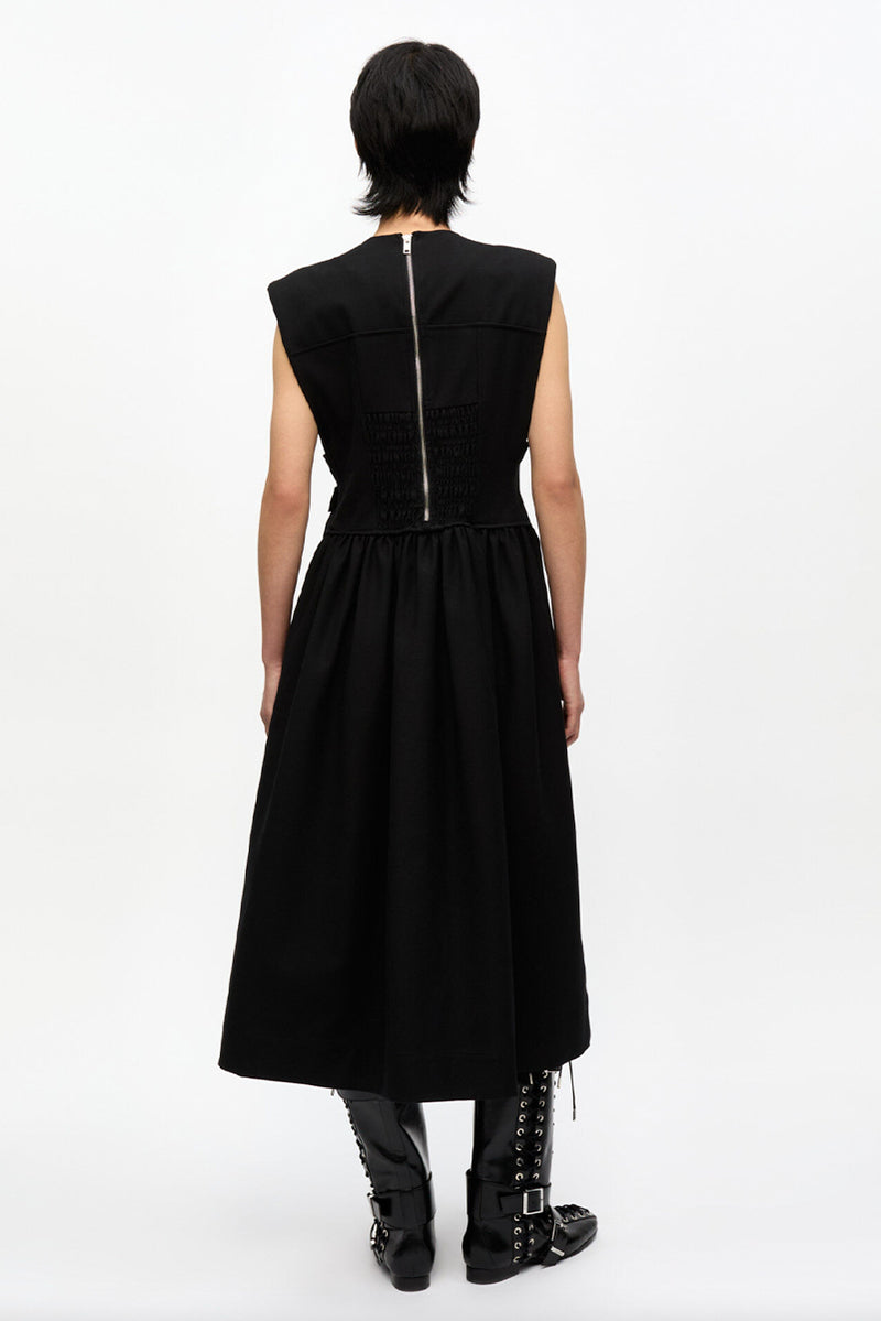 Heavy Cotton Tailoring Corset Midi Dress - Black