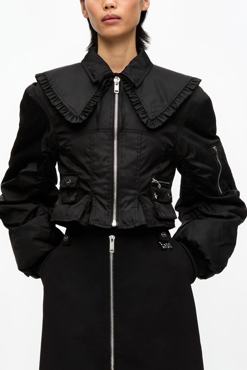 Duchesse Nylon Fitted Jacket - Black