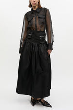 Duchesse Nylon Long Pocket Skirt - Black