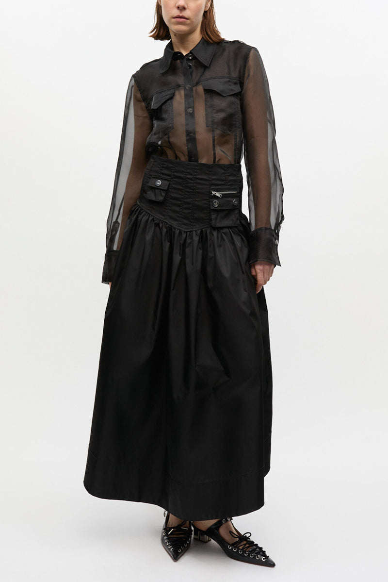 Duchesse Nylon Long Pocket Skirt - Black