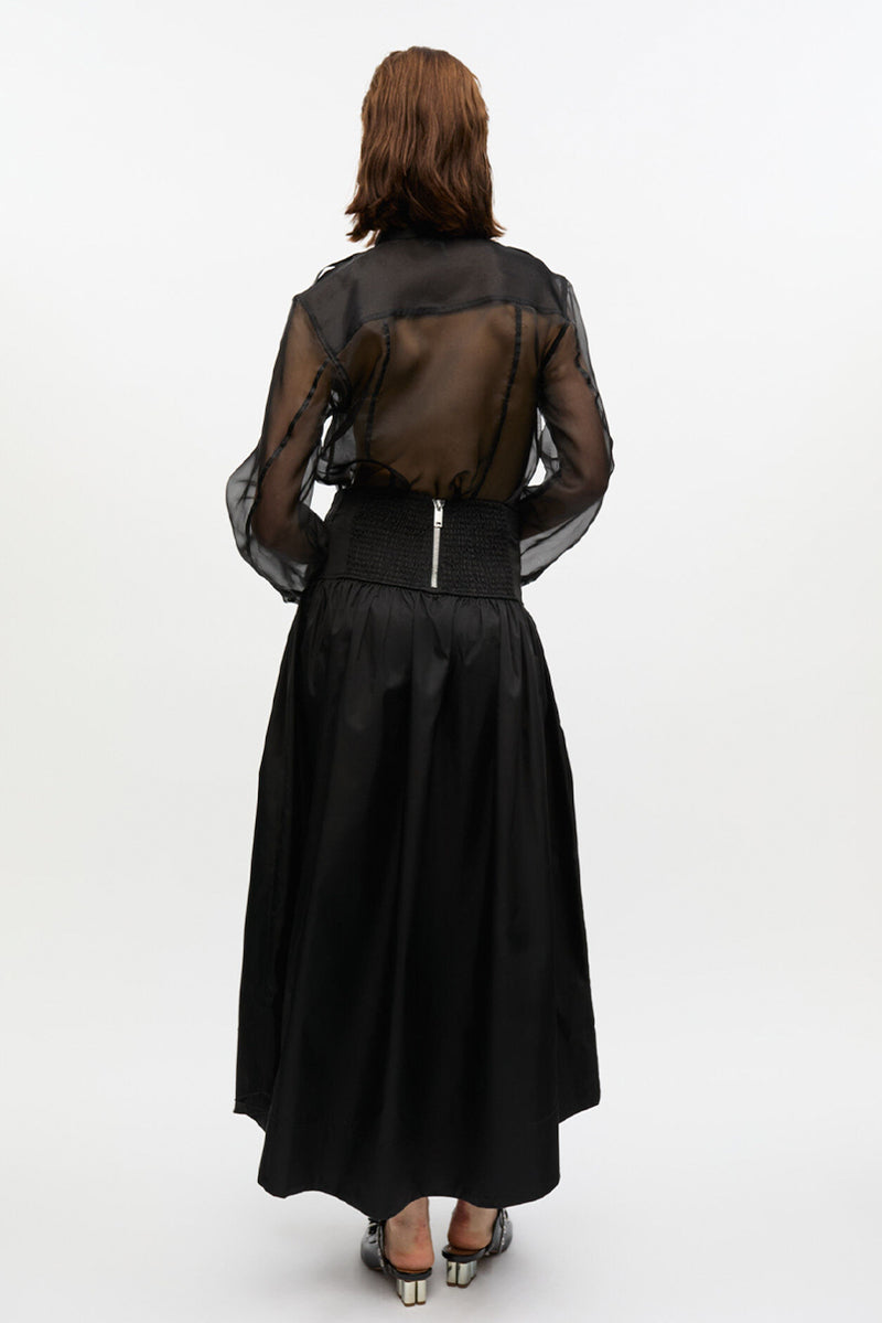 Duchesse Nylon Long Pocket Skirt - Black