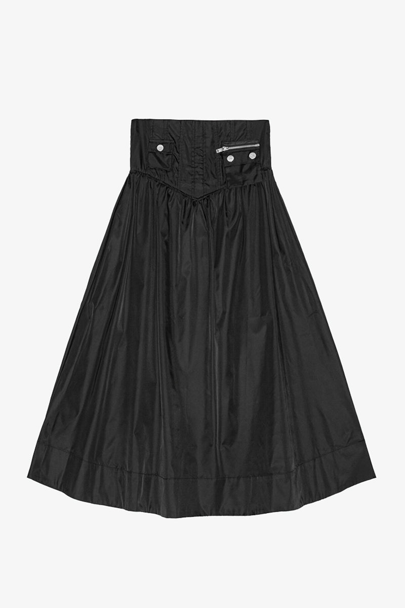 Duchesse Nylon Long Pocket Skirt - Black