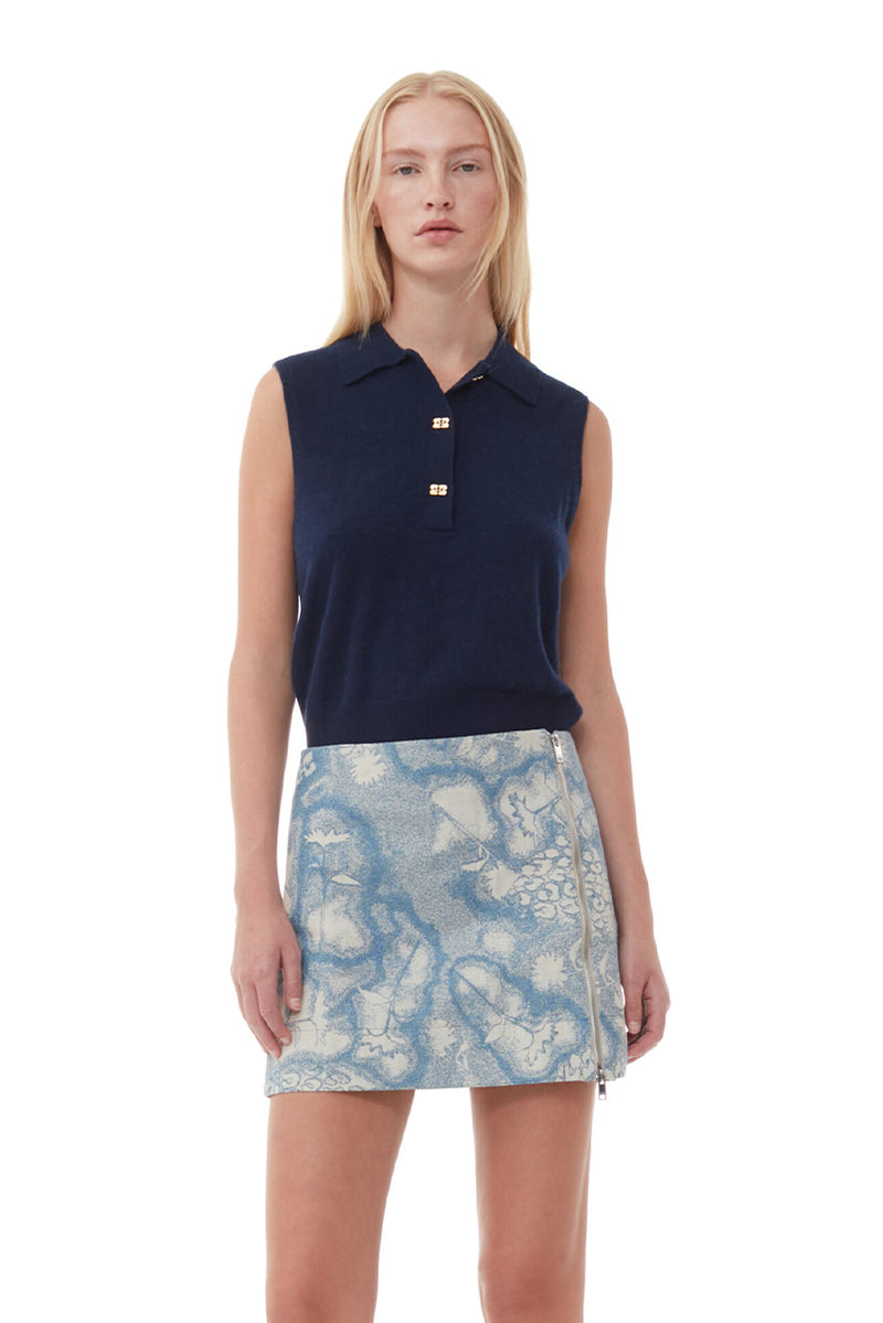 GANNI Brocade Mini Skirt - Silver Lake Blue