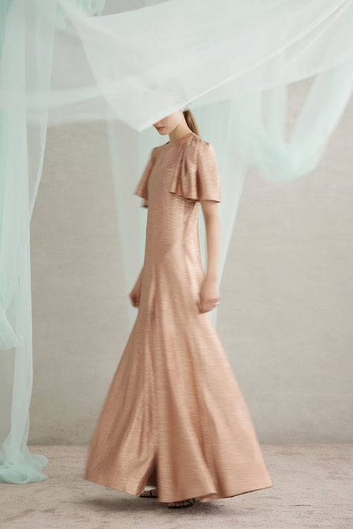 Round Neck Fluted Como Dress - Tuscan Clay