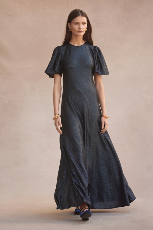 Fluted Como Maxi Dress - Navy