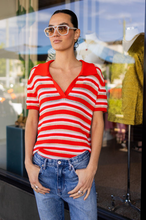 Trio Striped Polo - Pink/Red/Gold